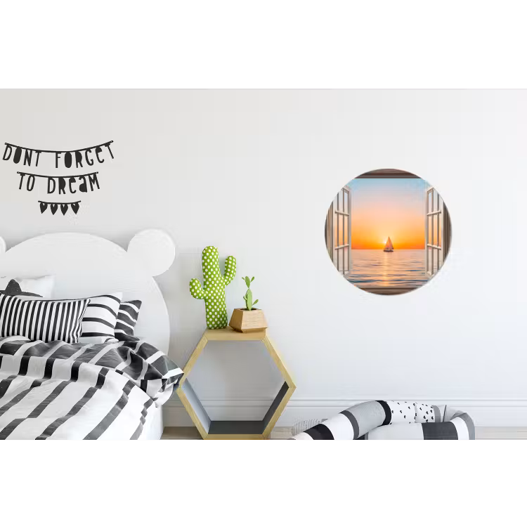 Doorkijk - Zee - Boot - Zonsondergang Wandcirkel aluminium klein -kinderkamer