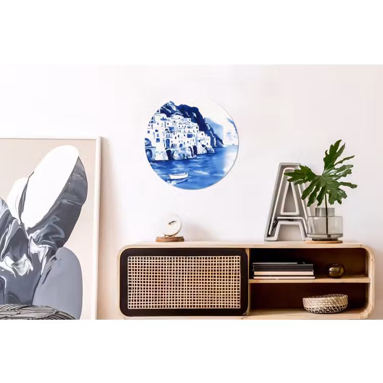 Dorp - Rotswand - Roeiboot - Water Wandcirkel aluminium klein -kantoor