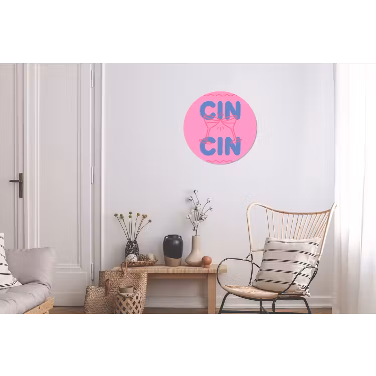 Drank - Glazen - Proost - Modern - Roze Wandcirkel aluminium klein -woonkamer
