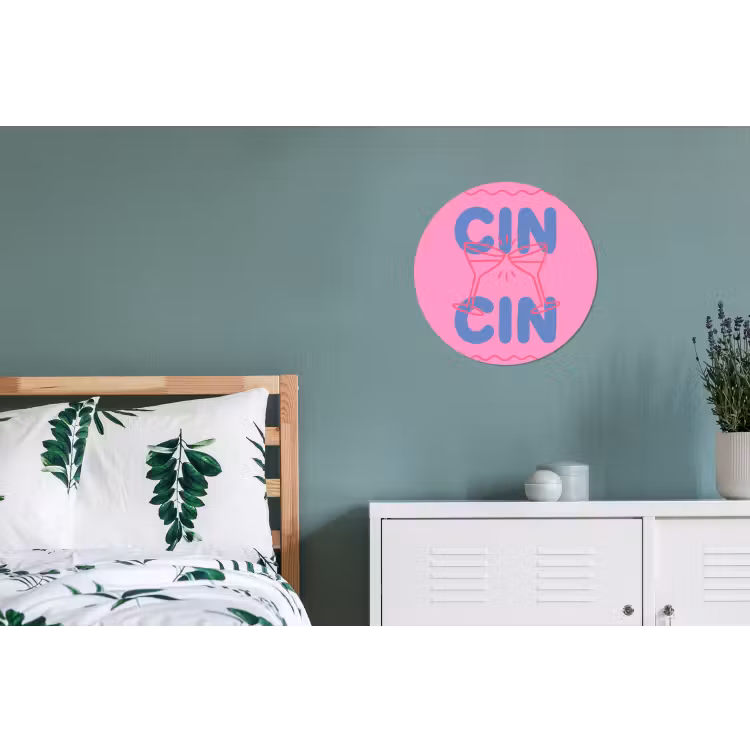 Drank - Glazen - Proost - Modern - Roze Wandcirkel aluminium klein -slaapkamer