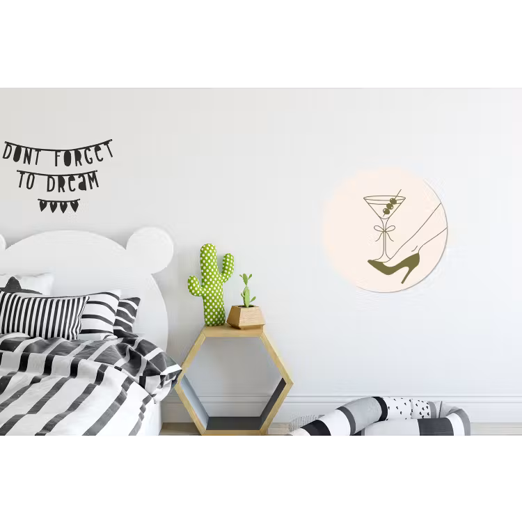 Drank - Martini - Hoge hak - Mode - Groen Wandcirkel aluminium klein -kinderkamer