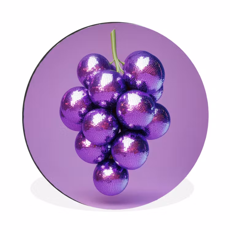 Druif - Disco - Glitter - Paars Wandcirkel aluminium klein -3d