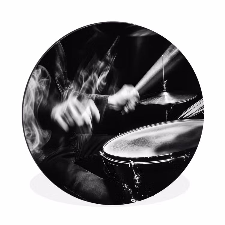 Drummer - Zwart - Drumstel Wandcirkel aluminium klein -3d