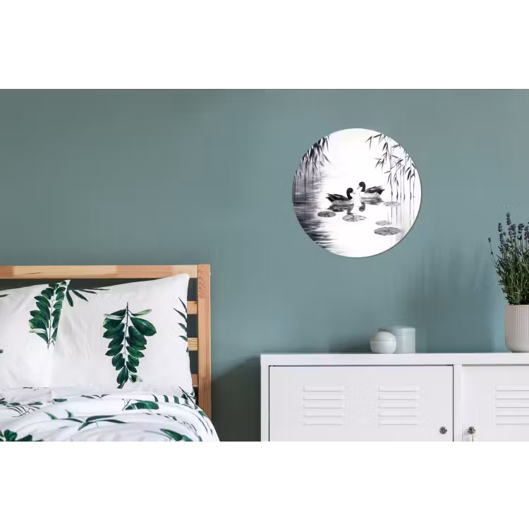 Eenden - Waterlelies - Riet - Zwart Wandcirkel aluminium klein -slaapkamer