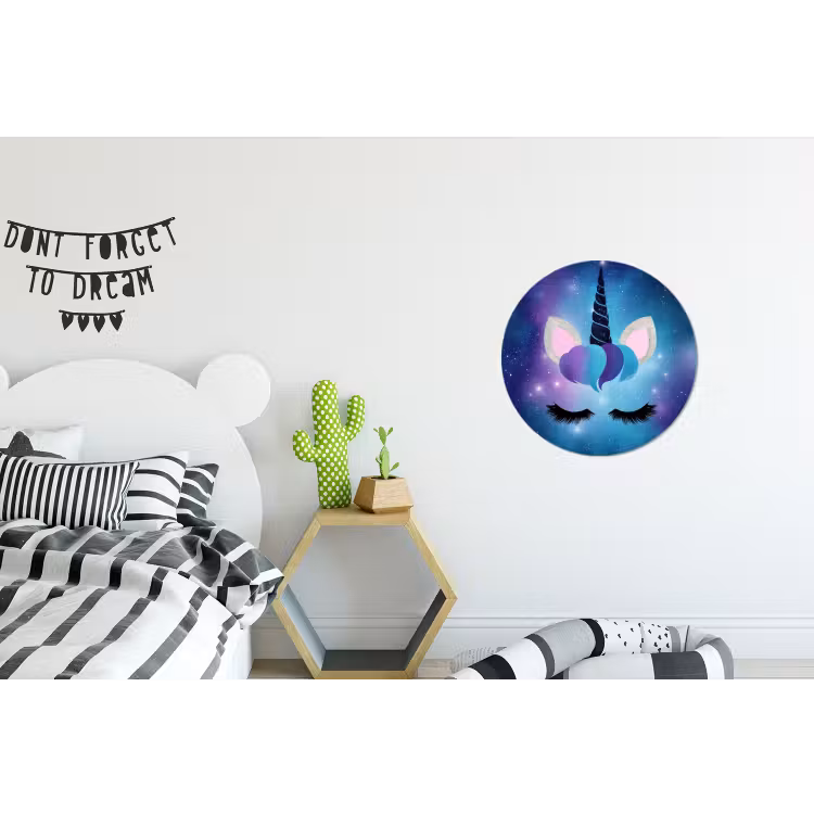 Eenhoorn - Sterren - Magisch - Blauw Wandcirkel aluminium klein -kinderkamer