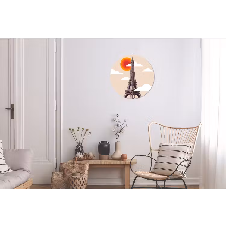 Eiffeltoren - Zon - Architectuur - Abstract - Beige Wandcirkel aluminium klein -woonkamer