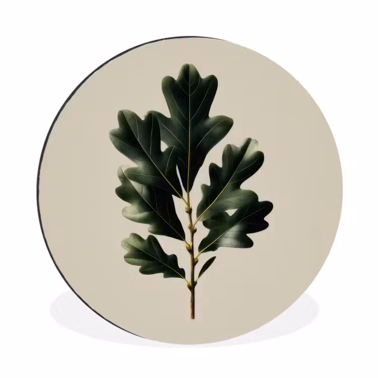 Eikenbladeren - Beige - Groen - Golvende randen Wandcirkel aluminium klein -3d