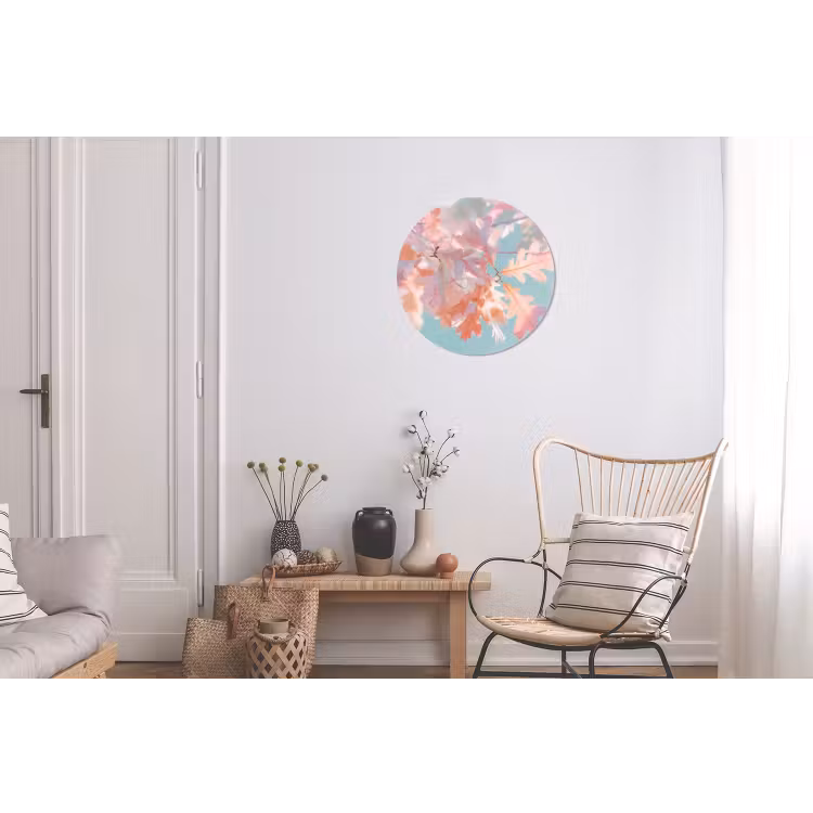 Eikenbladeren - Takken - Roze Wandcirkel aluminium klein -woonkamer