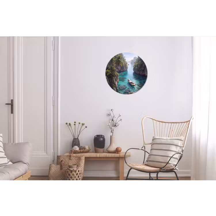 Eiland - Tropisch - Water - Palmbomen - Natuur Wandcirkel aluminium klein -woonkamer