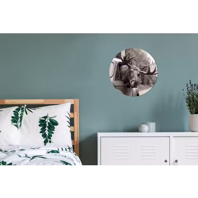 Eland - Auto - Gewei - Zwart - Wit Wandcirkel aluminium klein -slaapkamer