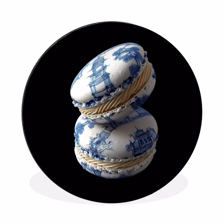 Eten - Macarons - Delfts blauw - Koekjes Wandcirkel aluminium klein -3d