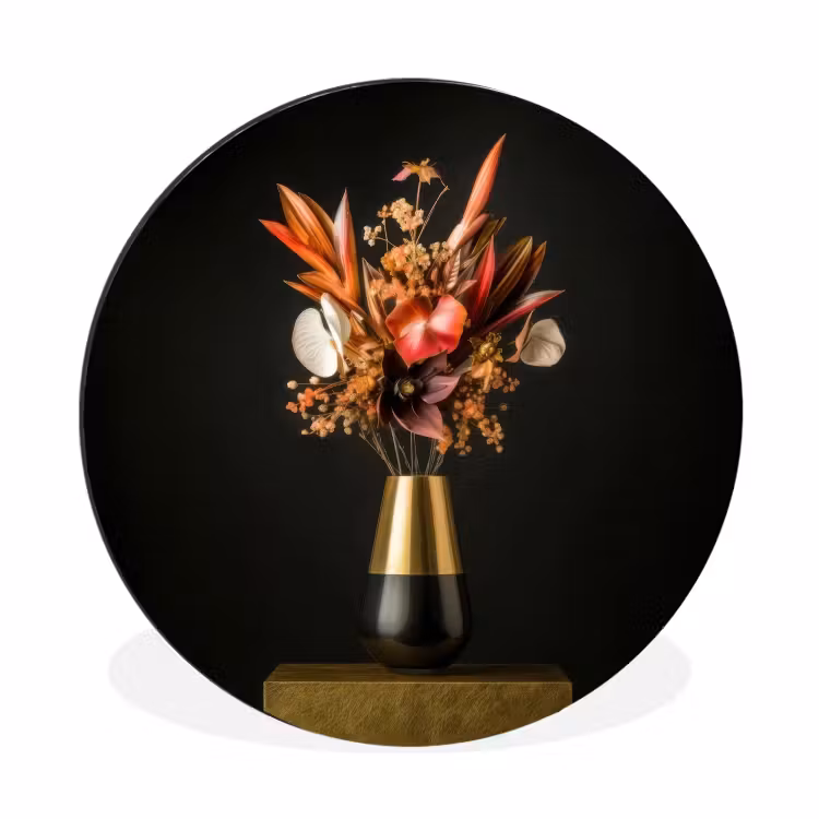 Exotisch - Boeket - Vaas - Goud Wandcirkel aluminium klein -3d