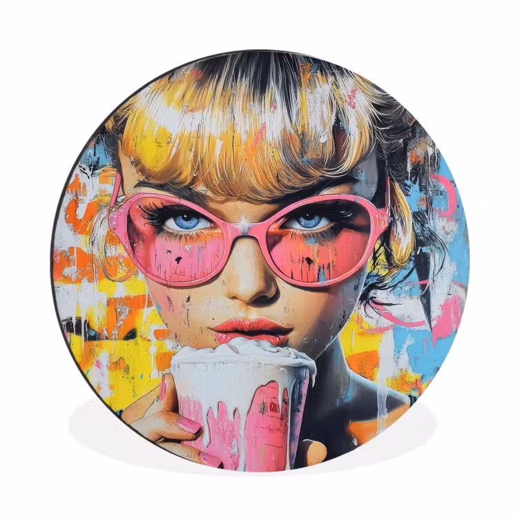 Expressief - Milkshake - Vrouw - Felle kleuren Wandcirkel aluminium klein -3d