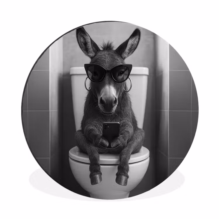 Ezel - Telefoon - Toilet - Zwart - Wit Wandcirkel aluminium klein -3d