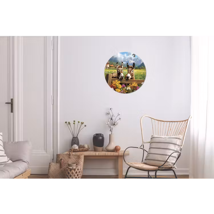 Ezels - Bloemen - Zomers Wandcirkel aluminium klein -woonkamer