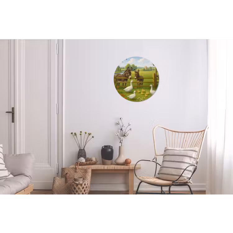 Ezels - Ganzen - Kleurrijk Wandcirkel aluminium klein -woonkamer