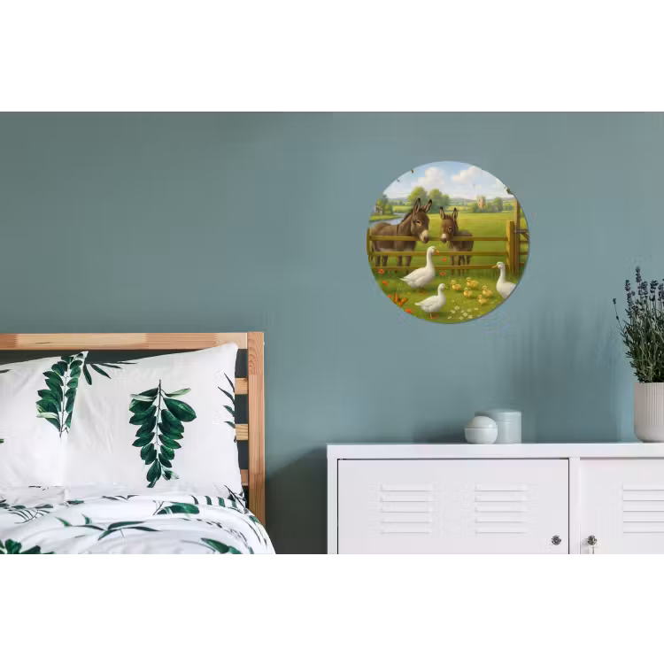 Ezels - Ganzen - Kleurrijk Wandcirkel aluminium klein -slaapkamer