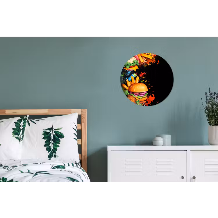 Fastfood - Graffiti - Hamburger - Eten - Modern Wandcirkel aluminium klein -slaapkamer