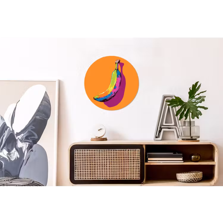 Felle kleuren - Banaan - popart Wandcirkel aluminium klein -kantoor