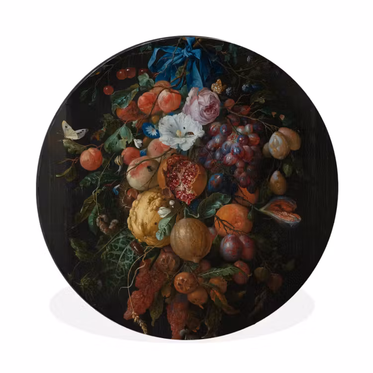 Festoen van vruchten en bloemen - Schilderij van Jan Davidsz. de Heem Wandcirkel aluminium klein -3d