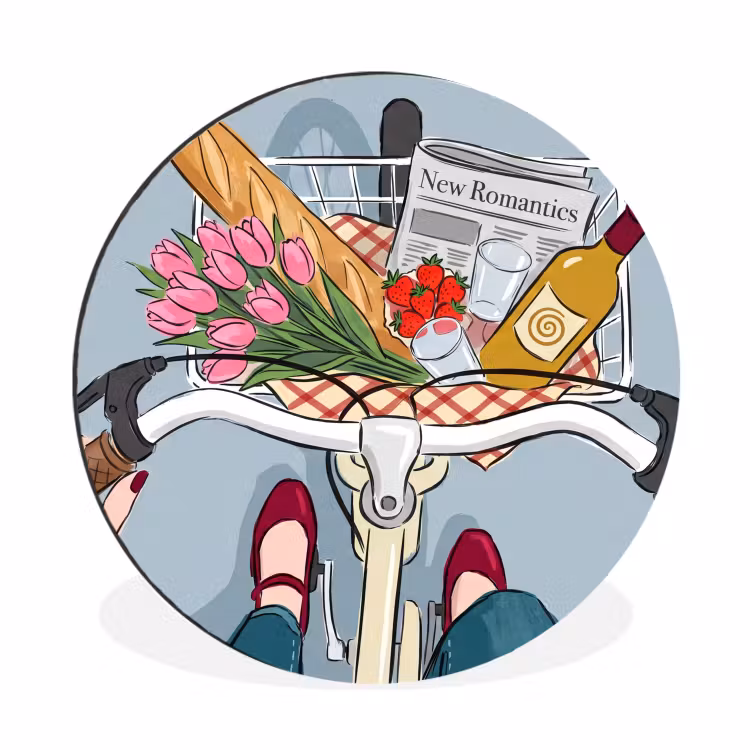 Fiets - Picknick - Zomer - Illustratie Wandcirkel aluminium klein -3d