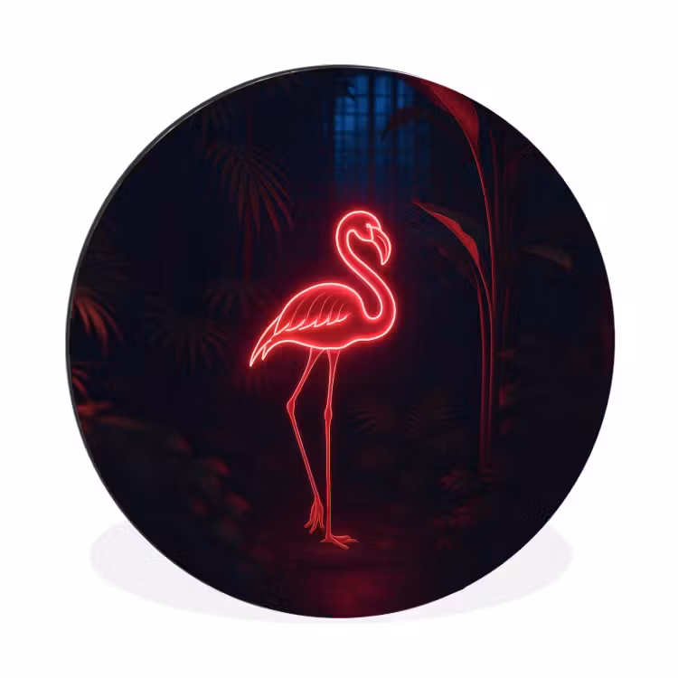 Flamingo - Roze - Neon - Licht Wandcirkel aluminium klein -3d