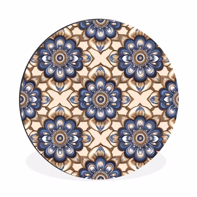 Floraal - Ornament - Blauw Wandcirkel aluminium klein 190 -3d