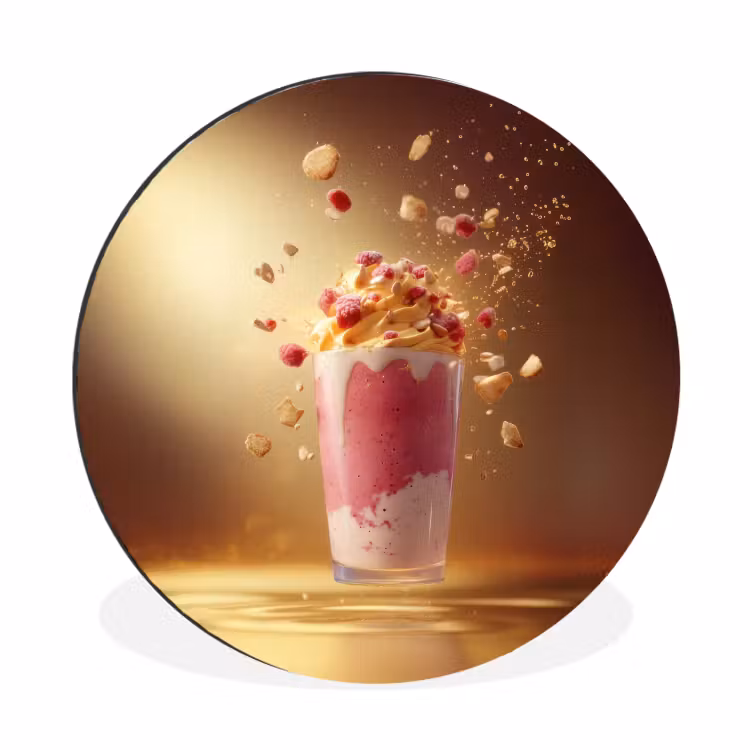 Framboos - Smoothie - Drinken - Roze Wandcirkel aluminium klein -3d
