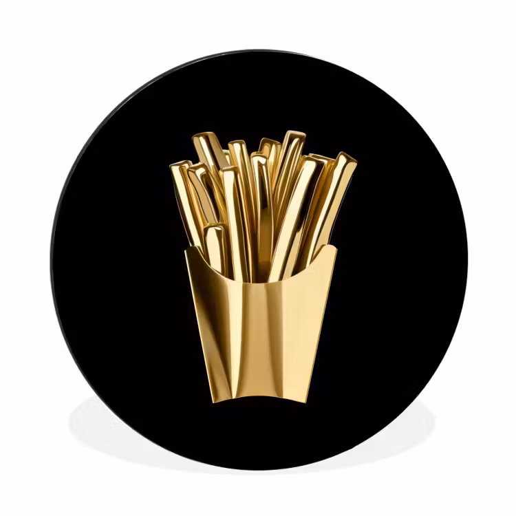 Friet - Goud - Chrome - Eten Wandcirkel aluminium klein -3d