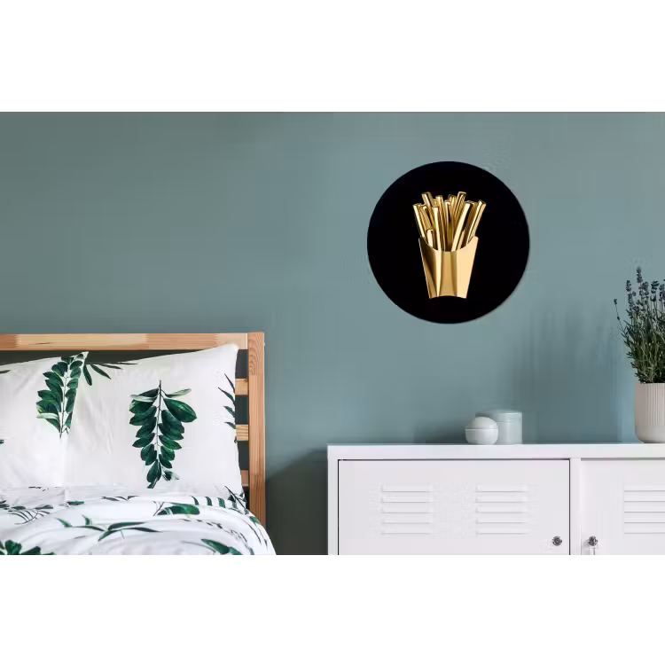 Friet - Goud - Chrome - Eten Wandcirkel aluminium klein -slaapkamer