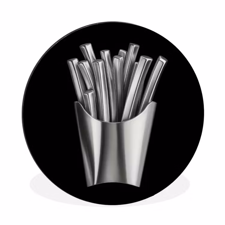 Frietjes - Futuristisch - Zilver Wandcirkel aluminium klein -3d