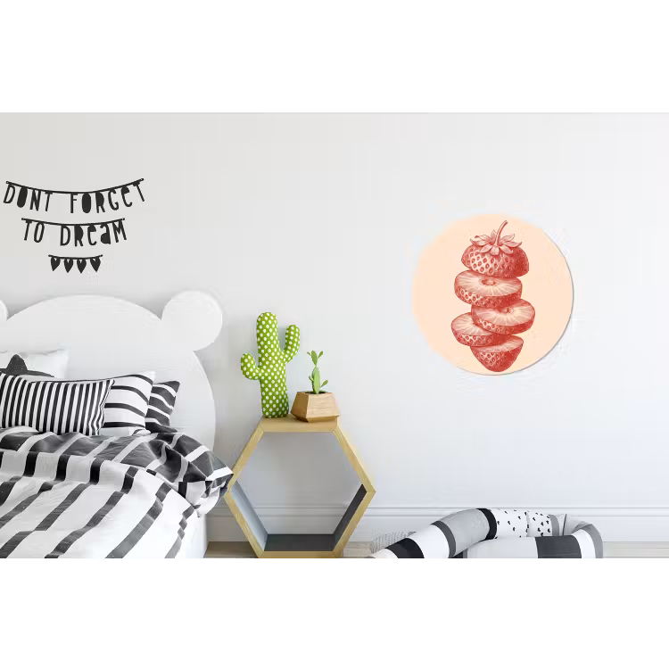 Fruit - Gesneden - Illustratie - Rood - Vintage Wandcirkel aluminium klein -kinderkamer
