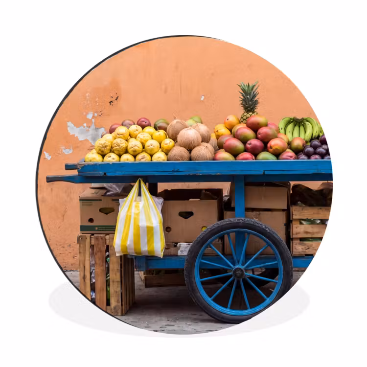 Muurcirkel aluminium - Fruit - Kar - Straat - Fruit - Kar - Straat Wandcirkel aluminium klein