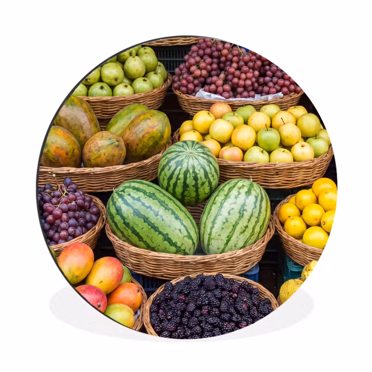 Muurcirkel aluminium - Fruit - Markt - Kleurrijk - Fruit - Markt - Kleurrijk Wandcirkel aluminium klein