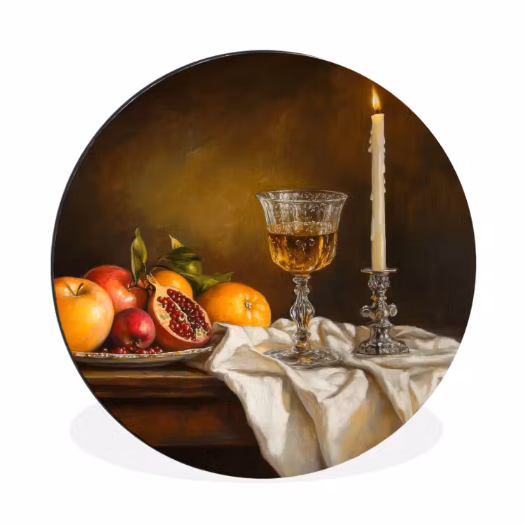 Fruit - Stilleven - Wijn - Kaars Wandcirkel aluminium klein -3d