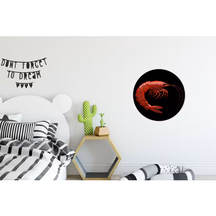 Garnaal - Rood - Dieren Wandcirkel aluminium klein -kinderkamer
