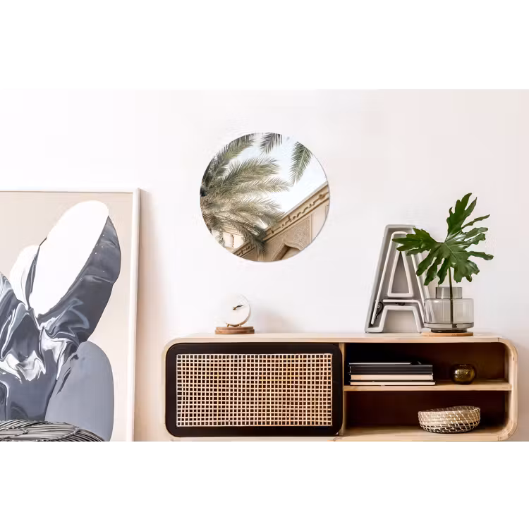 Gebouw - Palmbomen - Beige - Zon Wandcirkel aluminium klein -kantoor
