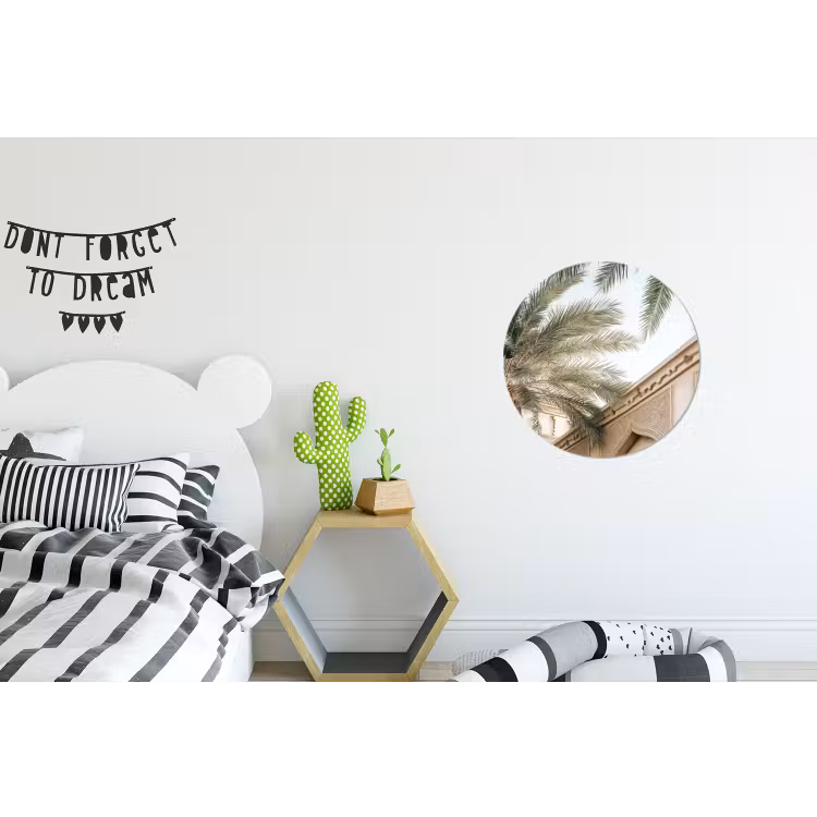 Gebouw - Palmbomen - Beige - Zon Wandcirkel aluminium klein -kinderkamer