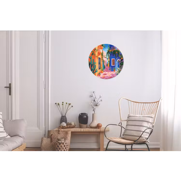 Geel - Blauw - Oranje - Huis Wandcirkel aluminium klein -woonkamer