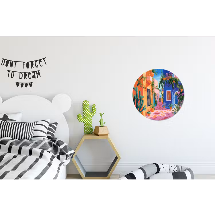 Geel - Blauw - Oranje - Huis Wandcirkel aluminium klein -kinderkamer