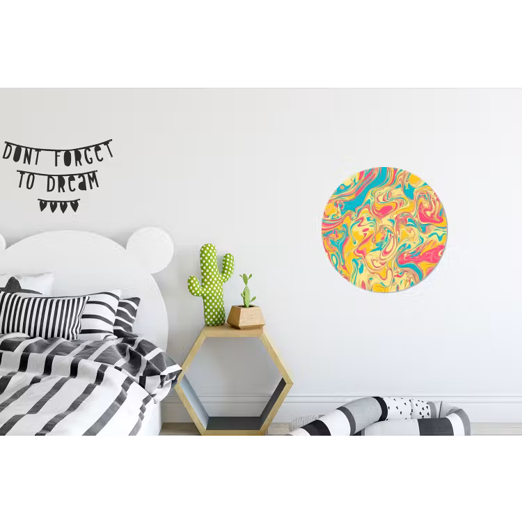 Geel - Roze - Blauw - Retro Wandcirkel aluminium klein -kinderkamer