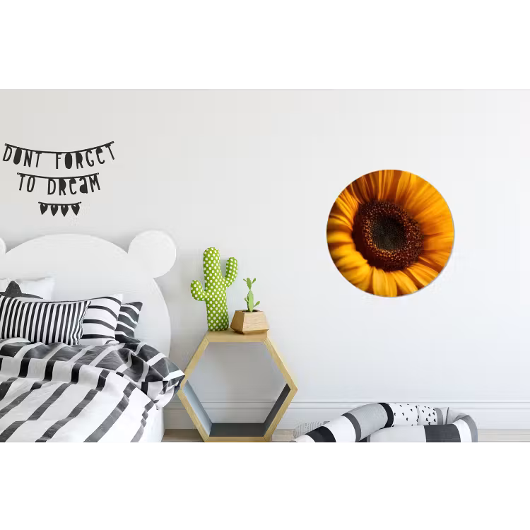 Geel - Zonnebloem - Zomers Wandcirkel aluminium klein -kinderkamer