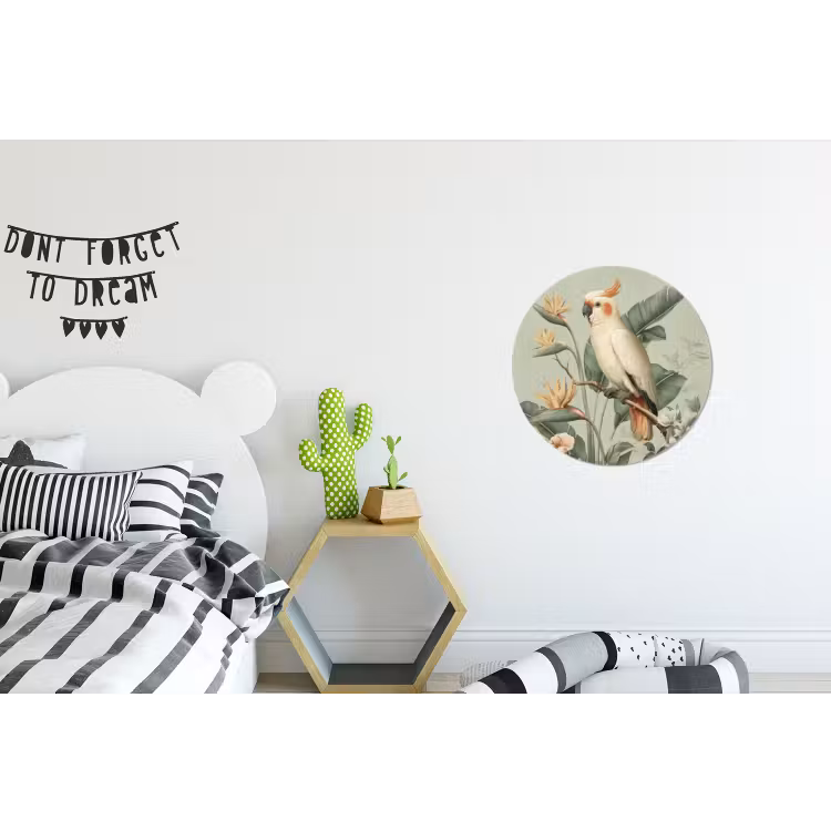 Gele kuifkaketoe - paradijsvogelbloemen - Groen Wandcirkel aluminium klein -kinderkamer