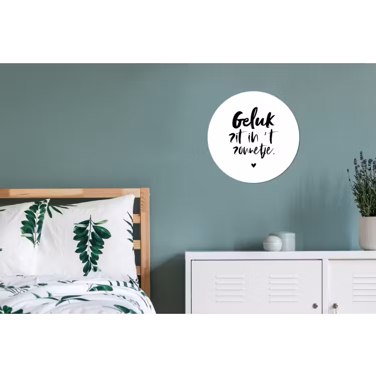 Geluk zit in 't zonnetje - Tekst - Zomer - Quotes Wandcirkel aluminium klein -slaapkamer