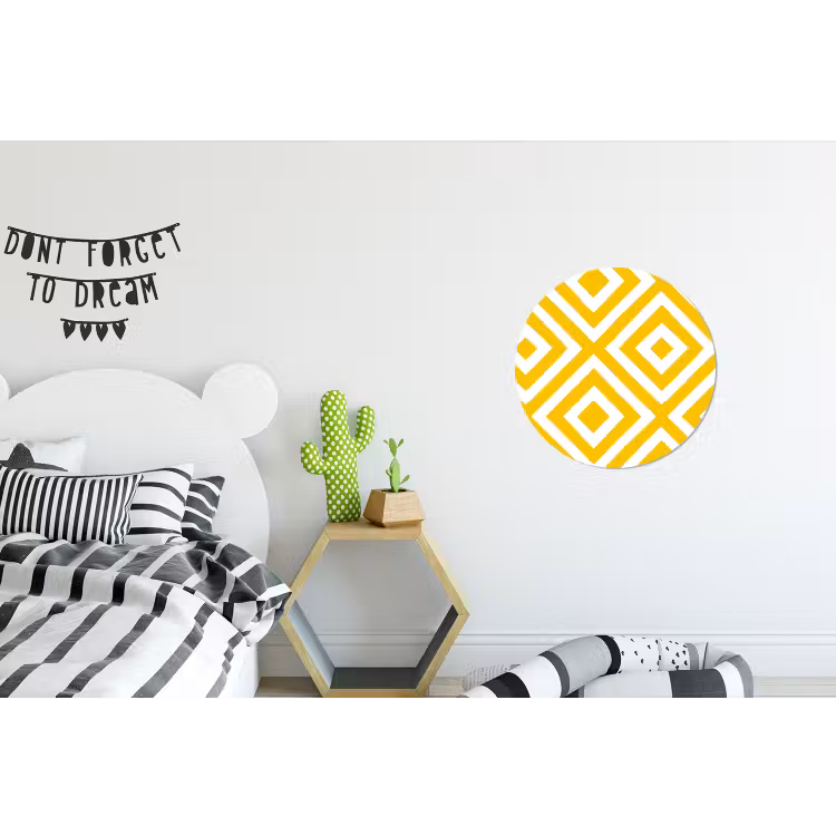 Geometrisch - Lijnen - Modern - Geel - Wit Wandcirkel aluminium klein 190 -kinderkamer
