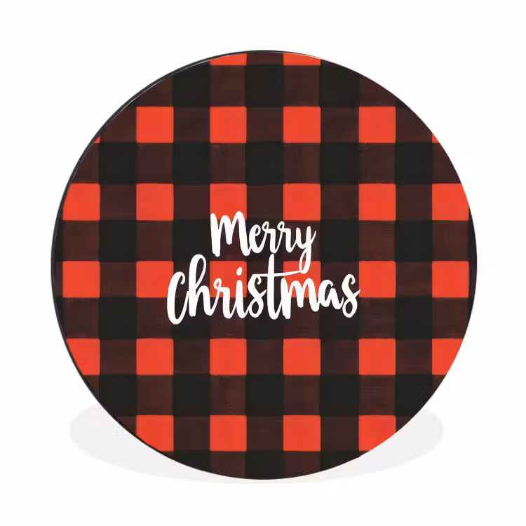 Geruit - Rood - Tekst - Christmas Wandcirkel aluminium klein -3d