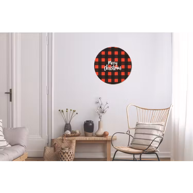 Geruit - Rood - Tekst - Christmas Wandcirkel aluminium klein -woonkamer