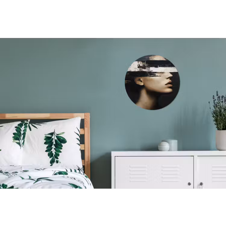 Gezicht - Vrouw - Zwart - Abstract Wandcirkel aluminium klein -slaapkamer