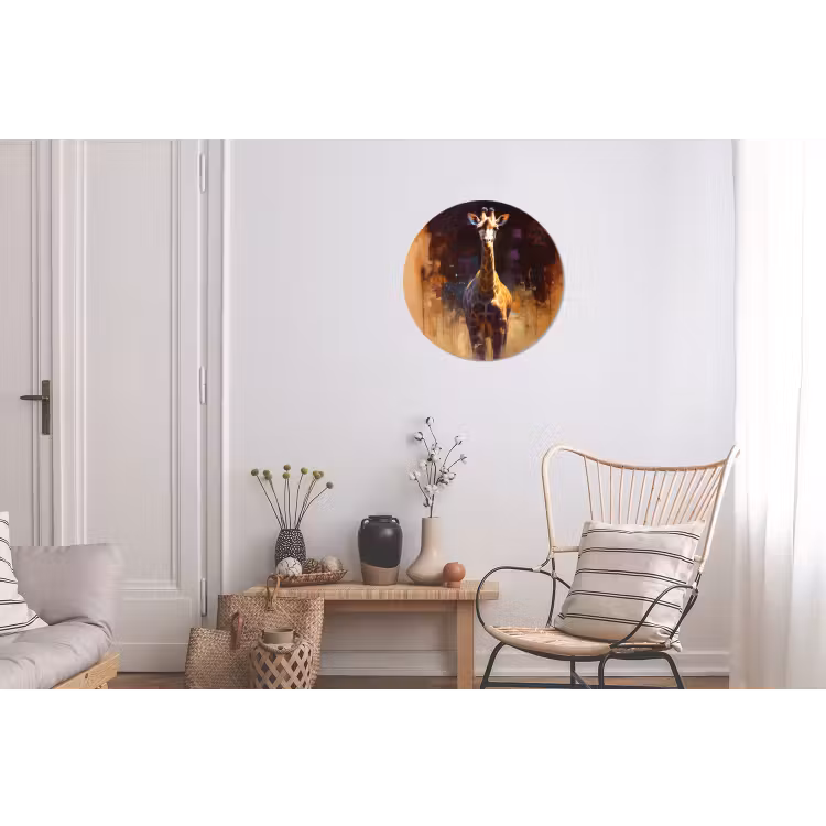 Giraf - Bruin - Abstract - Geschilderd Wandcirkel aluminium klein -woonkamer