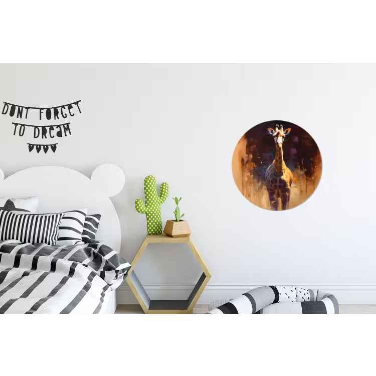 Giraf - Bruin - Abstract - Geschilderd Wandcirkel aluminium klein -kinderkamer